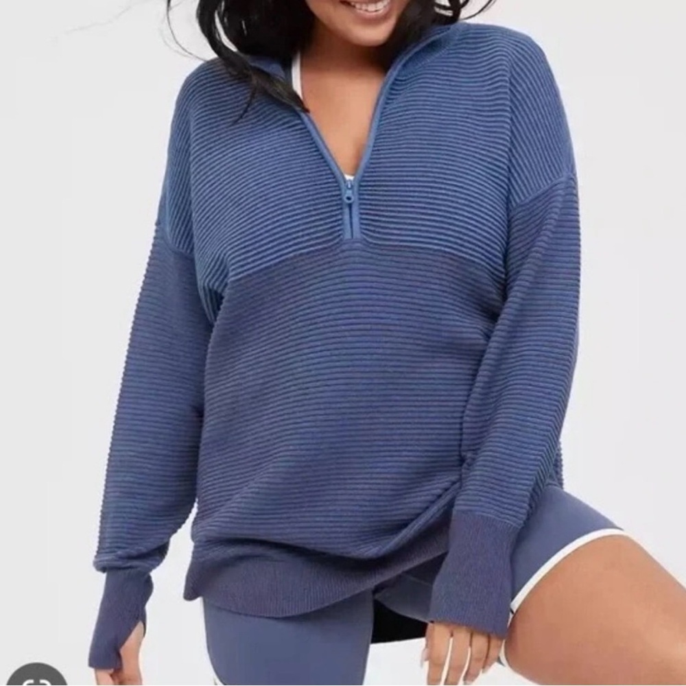 Offline By Aerie Blue Home Stretch Ribbed Quarter Zip
